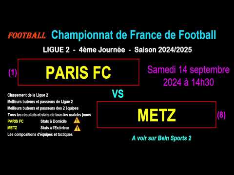 PARIS FC - METZ : 4ème journée de Ligue 2 - Stats, infos, pronos - Football saison 2024-2025