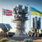 A high-definition, realistic image showcasing the contribution of Norway to the air defence system in Ukraine. The scene depicts advanced radar and missile systems, with Norwegian and Ukrainian flags flying high and proud. It's a clear day, and the machinery stands majestically against the backdrop of a wide, open space, possibly indicating a training ground or an installation base. Maintain focus on the cutting-edge technology, emphasizing the collaboration between the two countries in a non-offensive, respectful manner.