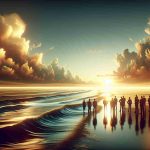 A hyper-realistic high-definition representation of an abstract concept. Imagine an expansive ocean bathed in the soft glow of the setting sun. The waves gently undulate, reflecting the warm hues. A few people of diverse descents and genders stand on the shore, looking towards the horizon. They're dressed in businesswear, signifying they are a leadership team. The mood is calm yet decisive, symbolising an organisation's expanding influence and growing determination. Their silhouettes are strategically lined-up, echoing a sense of unity, shared vision and collaborative power. This is the impressionistic metaphor of 'Ocean Sun Expands Leadership Team'.