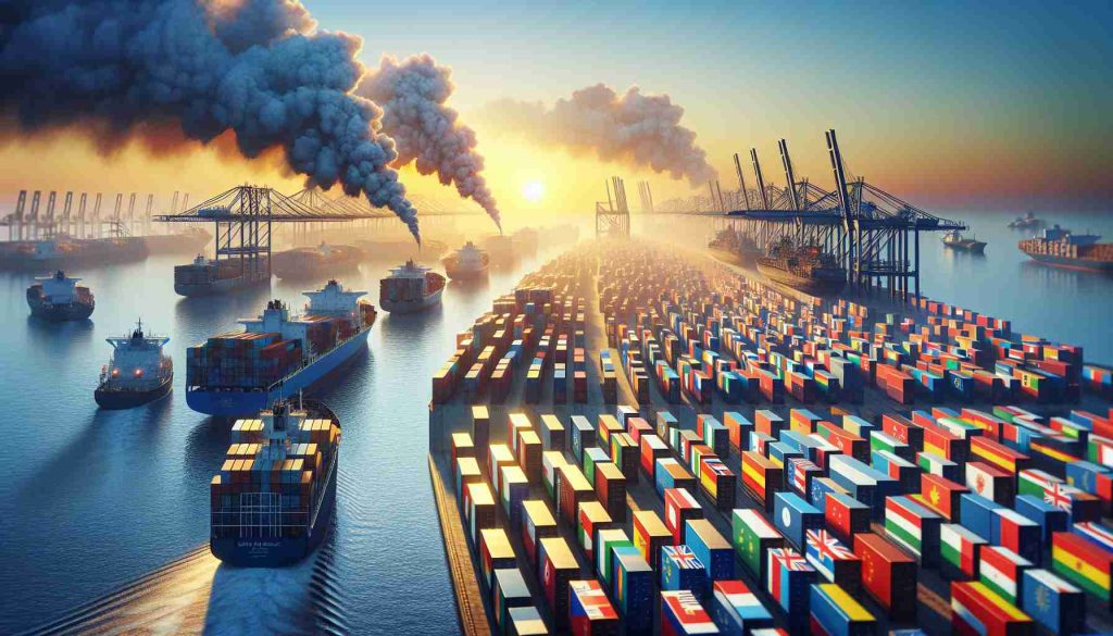 Generate a high-definition, realistic image that represents a new era for the supply of critical raw materials in Europe. The scene may display a large harbour, packed with cargo ships loaded with containers symbolizing various raw materials. Incorporate the flags of various European nations on the containers or ships to represent Europe. The backdrop could consist of a sunrise or dawn, indicating the start of a new era. The image should accurately convey the significance of these crucial raw materials in the economic infrastructure of the region.