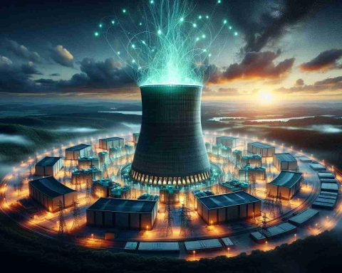 A high-definition, realistic image showing the resurgence of a legendary nuclear power plant, positioned against a dramatic evening sky. The plant is surrounded by a landscape that's vibrant and full of life, symbolizing the energy revolution it has initiated. Bright lights are flickering in and out, casting an ethereal glow on the structural details of the plant. The revolution is characterized by a flux of green energy emanating from the plant, creating a brilliant illustration of sustainable power generation.