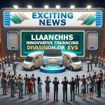 High definition image depicting the thrilling announcement of a major corporation launching a new, innovative financing division specifically for electric vehicles. The scene should include a large banner with the words 'Exciting News: Mega Corporation Ltd Launches Innovative Financing Division for EVs', a backdrop with the logo of a nondescript corporation, and a crowd of diverse people showing various reactions of anticipation and excitement.