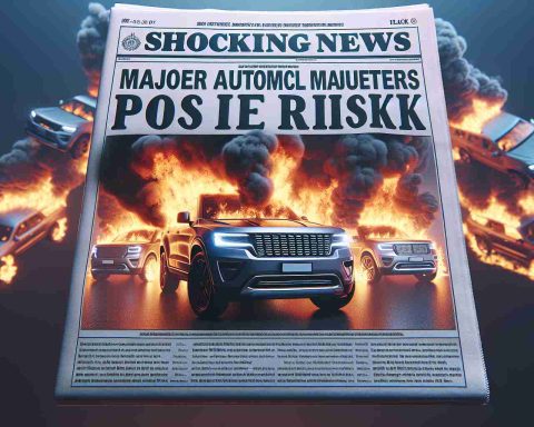 Realistic High Definition image of a fictional newspaper headline reading, 'Shocking News: Major Automobile Manufacturer's SUVs Pose Fire Risk'