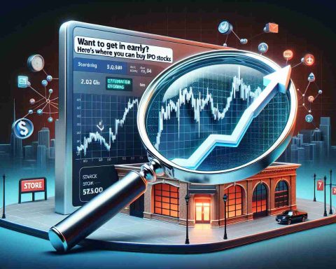 Realistic high-definition image of a conceptual depiction representing the phrase 'Want to Get in Early? Here’s Where You Can Buy IPO Stocks'. This can be represented by a stock chart showing a dramatically rising curve (indicating an Initial Public Offering's growth), a magnifying glass hovering over it (indicating scrutiny and early investment), and a storefront or an online marketplace in the background (indicating the place to buy these stocks). All elements should be presented in a clear and precise fashion.