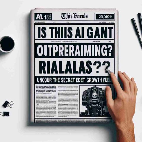 Generate a realistic HD photo of a newspaper headline that reads 'Is This AI Giant Outperforming Rivals? Uncover the Secret Growth Fuel'. The image should include the bold black text on a white newspaper, a picture related to AI, and the date and other newspaper elements.