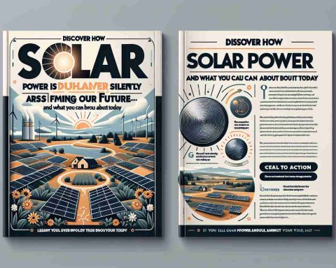 Design a realistic, high-definition image of the cover of a publication named 'Discover How Solar Power is Silently Transforming Our Future—And What You Can Do About It Today'. The cover should feature graphic elements related to solar power such as solar panels, the sun, and landscapes facilitated by solar energy. Include a compelling call to action, encouraging people to learn more about solar power and how they can contribute to its adoption today. The design should be clean, bold and inviting to illustrate the positive and transformative power of solar energy.