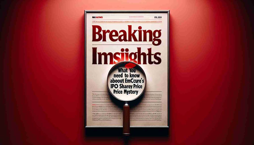 A high-definition, realistic image with a stark red backdrop, featuring the title text in bold, white font: 'Breaking Insights'. Just below, in smaller but equally bold text, present the subheading: 'What You Need to Know About Emcure’s IPO Share Price Mystery'. The overall layout should feel dramatic and certainly newsworthy. Perhaps, add some subtle visual elements of a mystery such as an integrating magnifying glass or question mark.