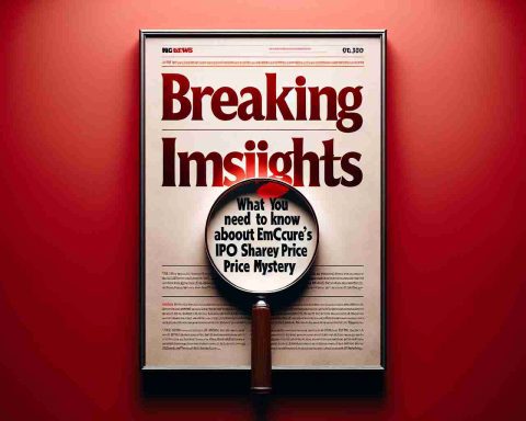 A high-definition, realistic image with a stark red backdrop, featuring the title text in bold, white font: 'Breaking Insights'. Just below, in smaller but equally bold text, present the subheading: 'What You Need to Know About Emcure’s IPO Share Price Mystery'. The overall layout should feel dramatic and certainly newsworthy. Perhaps, add some subtle visual elements of a mystery such as an integrating magnifying glass or question mark.