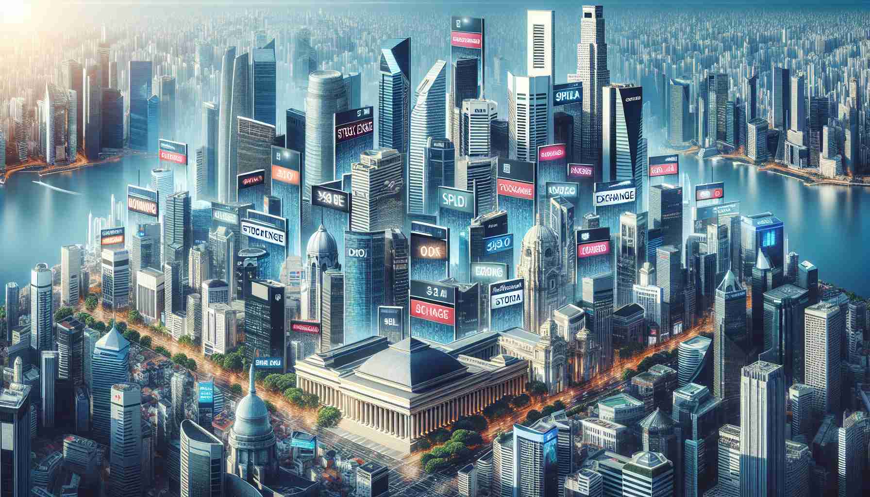 Create a high-definition, realistic image of a montage displaying a variety of international financial hubs. The montage should represent bustling cityscapes with prominent skyscrapers, showcasing elements indicative of their role as the world's leading financial centres. Include signage of 'Stock Exchange' in various languages to highlight the global presence of these financial hubs.