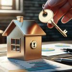 A realistic high-definition image of a key going into a lock of a house-shaped savings box, symbolizing home ownership. The key is golden, with a shiny texture reflecting the room's dim light. The lock is small and intricate, a symbol of security and protection. The box looks old and polished, and it's clearly shaped like a house, complete with a tiny roof and windows. The scene is set on a wooden table, with documents and graphs nearby depicting energy use data and graphs, showing significant savings. This visual metaphor illustrates how homeowners are making smart choices to save a lot on energy consumption.