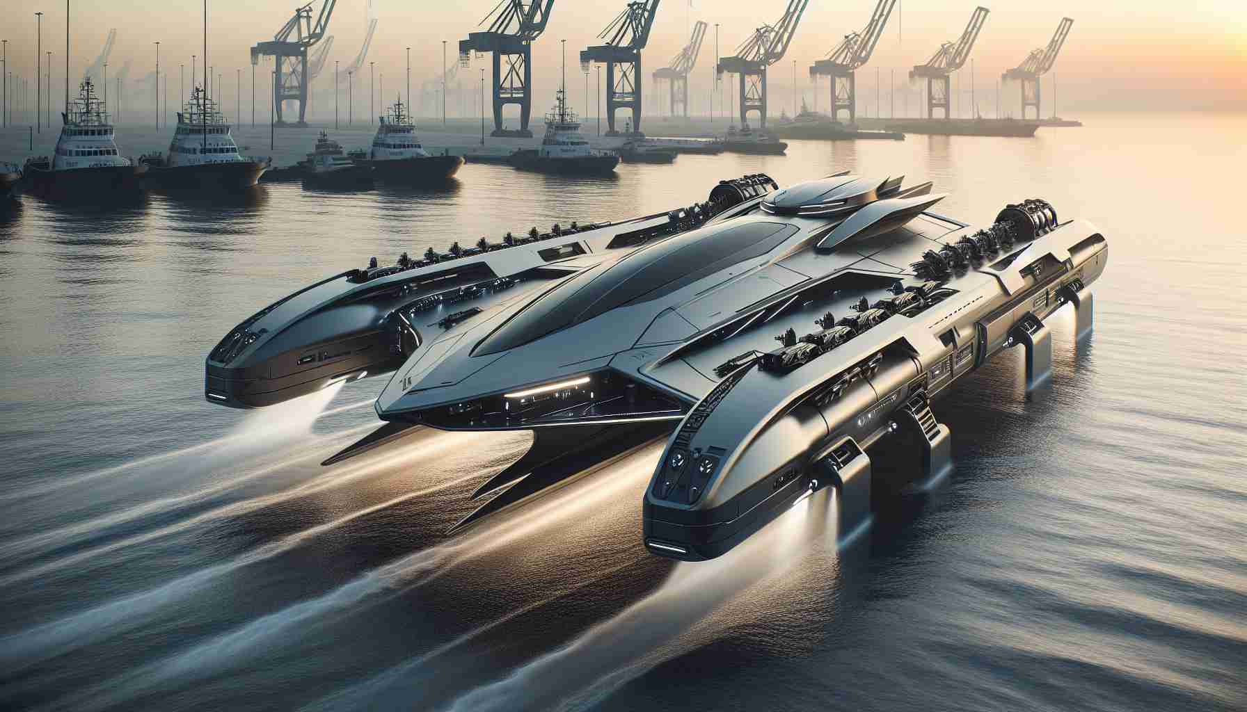 Create a highly detailed and realistic HD image of an innovative, game-changing aquatic transport mechanism. This revolutionary design represents a significant advancement in the maritime industry with its futuristic style and advanced engineering technology. The craft should have a sleek form, greatly contrasting the designs of traditional marine vessels and communicating a sense of exciting potential and progressive maritime evolution.