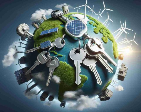 Realistic high-definition image showing clean energy sources as metaphorical keys unlocking a green, sustainable future. Perhaps, several keys representing forms like solar panels, wind turbines, hydroelectric dams, and electric cars can be portrayed. The keys could be placed on a globe or Earth map subtly implying how these technologies could contribute positively to a sustainable planet. Please capture the hope and prosperity that such a future might bring.