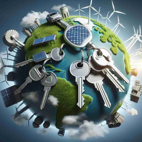 Realistic high-definition image showing clean energy sources as metaphorical keys unlocking a green, sustainable future. Perhaps, several keys representing forms like solar panels, wind turbines, hydroelectric dams, and electric cars can be portrayed. The keys could be placed on a globe or Earth map subtly implying how these technologies could contribute positively to a sustainable planet. Please capture the hope and prosperity that such a future might bring.