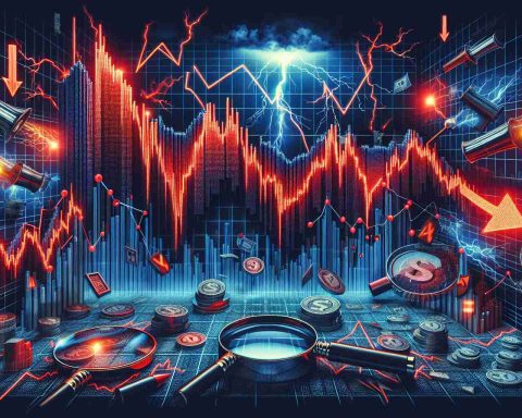 High-definition image of a dramatic graph denoting the fall of values on a stock market. The graph contains sharp downward spikes symbolizing the 'dramatic slide'. Depict the market as an Indian stock exchange to represent 'Indian Markets'. Surrounding the steep downward graph, incorporate financial magnifying glasses, red flashing alarm lights, and thunder strikes to capture the 'Shocking Factors at Play'.