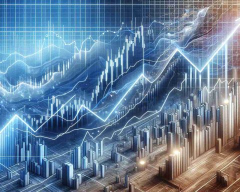 Generate a realistic high-definition image representing fluctuating market dynamics: Major stock market indexes are depicted as faltering, while certain individual stocks are depicted as climbing upwards. This could be symbolized by a downward trending graph for the major indices positioned next to an upward trending graph for the specific stocks. The graph lines are detailed and clear. The image is filled with financial symbols and truly represents the unexpected turns in the stock market.