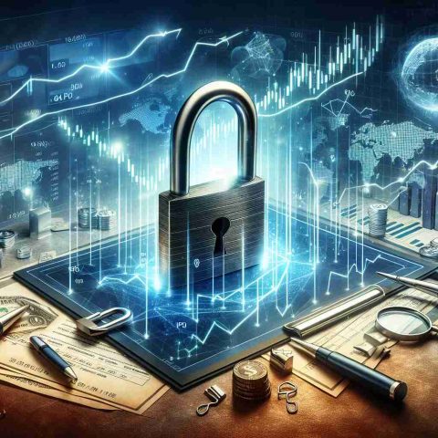 Create a high-definition, realistic image that symbolically represents the astonishing journey of an initial public offering (IPO) by a successful technology company. The image should depict elements such as a padlock being unlocked, graphs trending upwards, and documents related to stock market listings.