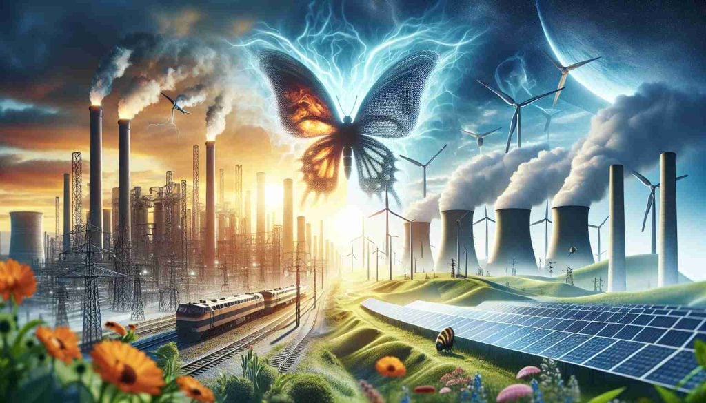 A high-definition, realistic illustration showcasing a metaphorical energy revolution that is about to drastically transform the utility landscape in America. Imagine this as a dynamic scene involving traditional energy sources like coal and oil being replaced by renewable energy sources such as solar panels and wind turbines. Traditional power plants are visible, but being overshadowed by modern, clean energy infrastructures. This transformation is symbolized by visuals such as a sunrise or a metamorphosis to signify a new day or era in energy consumption and production.