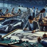 An incredibly high-resolution, realistic image capturing the excitement and intricacy of automotive design. Showcase an environment where multiple people are engrossed in the designing process. Picture an Asian man meticulously sketching the sleek lines of a concept car on a drafting table, while a Hispanic woman analyses a 3D model of a car on a computer screen. Nearby, a Middle-Eastern man is holding car parts, examining their makeup. In the background, engineers of diverse descents are collaborating over blueprints spread across a table, each contributing their unique perspective to the design of the automobile.