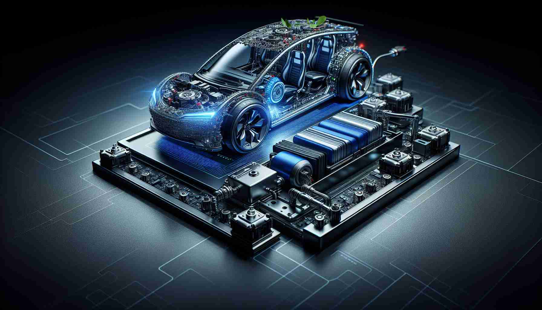 A high definition, realistic image of a modern, revolutionary battery monitoring system specifically designed for electric vehicles. The design is intricate and advanced, dramatically enhancing electric vehicle performance. The technology and components are prominently displayed, allowing viewers to appreciate the sophistication and innovation of the system.