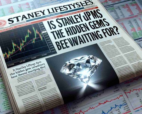 A high-definition, realistic image of a financial newspaper headline reading 'Is Stanley Lifestyles' IPO the Hidden Gem Investors Have Been Waiting For?' with the accompanying illustration of a shining, uncut diamond against a background of stock market graphs.