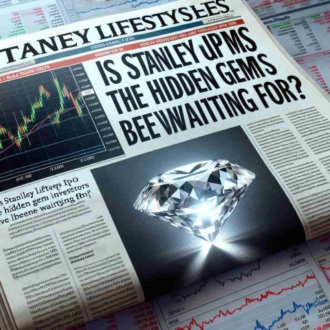 A high-definition, realistic image of a financial newspaper headline reading 'Is Stanley Lifestyles' IPO the Hidden Gem Investors Have Been Waiting For?' with the accompanying illustration of a shining, uncut diamond against a background of stock market graphs.