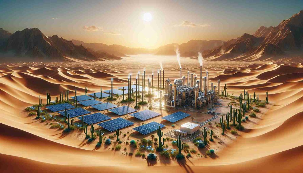 A realistic high-definition image depicting a hypothetical solar energy breakthrough. The scene shows barren desert landscapes transformed by this innovation. Advanced solar panels, high-tech equipment, and associated infrastructure are installed, harnessing the intense desert sun. Amidst the arid environment, life begins to bloom due to this technological advancement, vegetation sprouts up, and oasis-like spots dot the panorama, illustrating a significant environmental change.