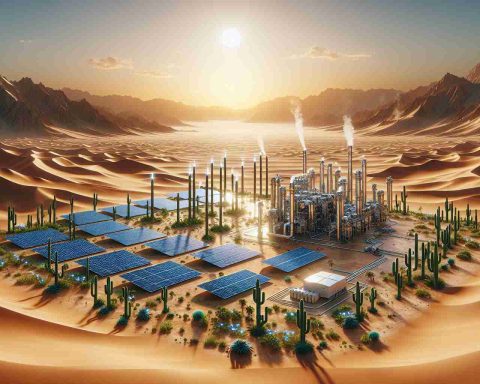 A realistic high-definition image depicting a hypothetical solar energy breakthrough. The scene shows barren desert landscapes transformed by this innovation. Advanced solar panels, high-tech equipment, and associated infrastructure are installed, harnessing the intense desert sun. Amidst the arid environment, life begins to bloom due to this technological advancement, vegetation sprouts up, and oasis-like spots dot the panorama, illustrating a significant environmental change.