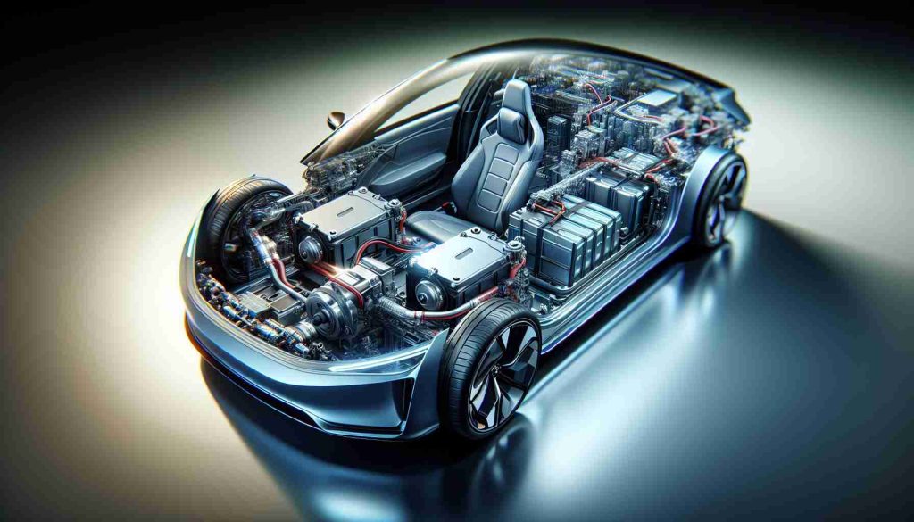 Realistic high-definition image showcasing the revolution of electric vehicles through the implementation of advanced battery technology. The focus should be on the intricate internal setup of the vehicle with detailed visuals of the battery unit embracing technological advancements, enclosed within an aesthetically appealing modern design of the electric car. An emphasis should be laid on the compactness, sleek design, energy efficiency, and high performance of the battery, signifying the transformational nature of this cutting-edge technology in enhancing the functionality and efficiency of electric vehicles.