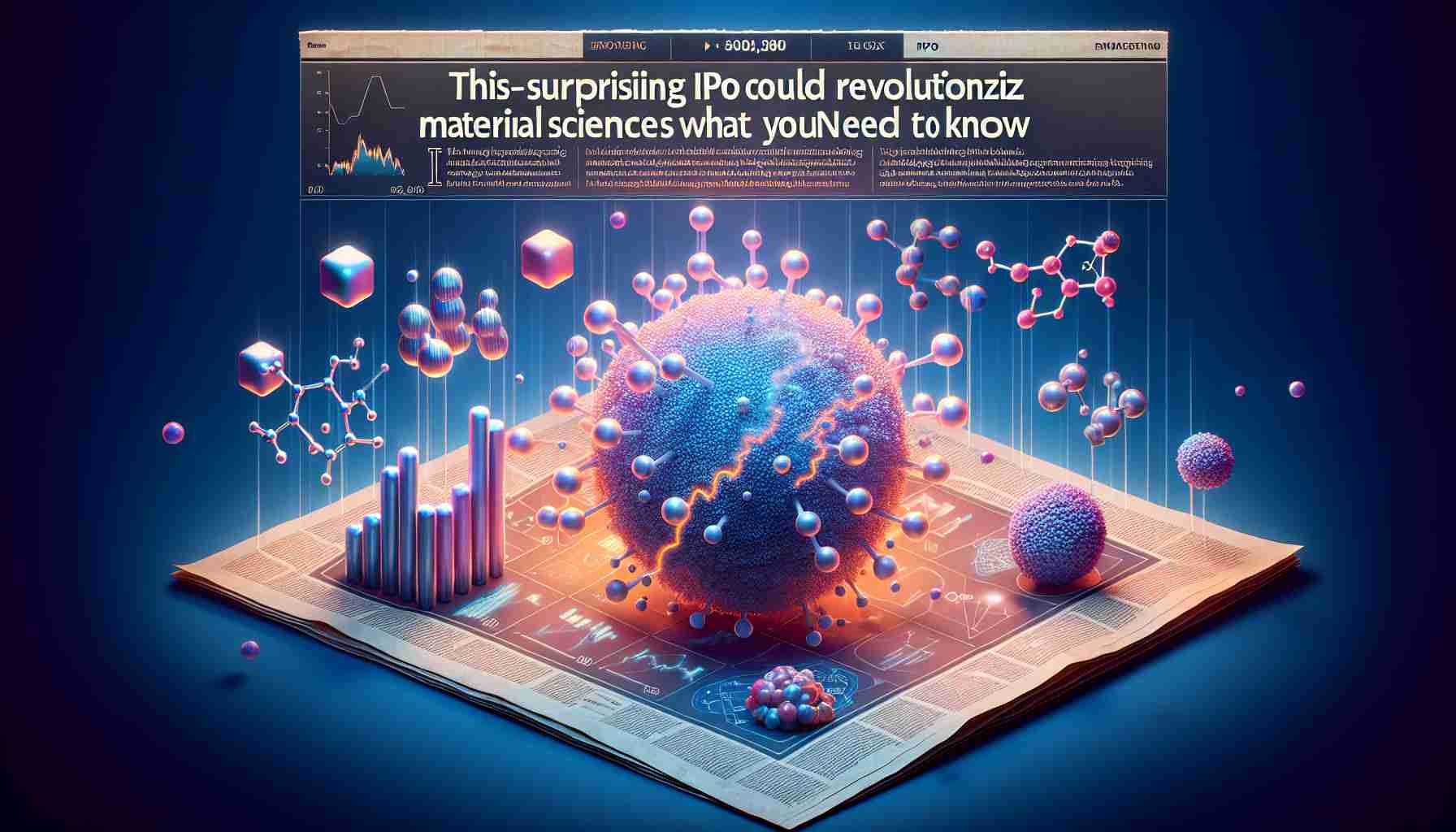 High-definition, realistic image depicting the concept of a ground-breaking IPO revolutionizing the field of material sciences. The style should mimic the visual representation often seen in financial newspapers or magazines, with symbols representing the stock market and material science such as atoms, cells, or innovative materials. Add a banner title that reads, 'This Surprising IPO Could Revolutionize Material Sciences - Here's What You Need to Know'.