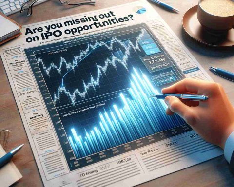 Realistic high-definition image of a chart indicating lucrative IPO opportunities. The chart is laid out on a table with a glass of coffee to the side. A hand, with a pen, points towards the potential opportunities on the chart. A headline on the chart's top right corner reads, 'Are You Missing Out on IPO Opportunities? Here's How to Secure Your Share.'