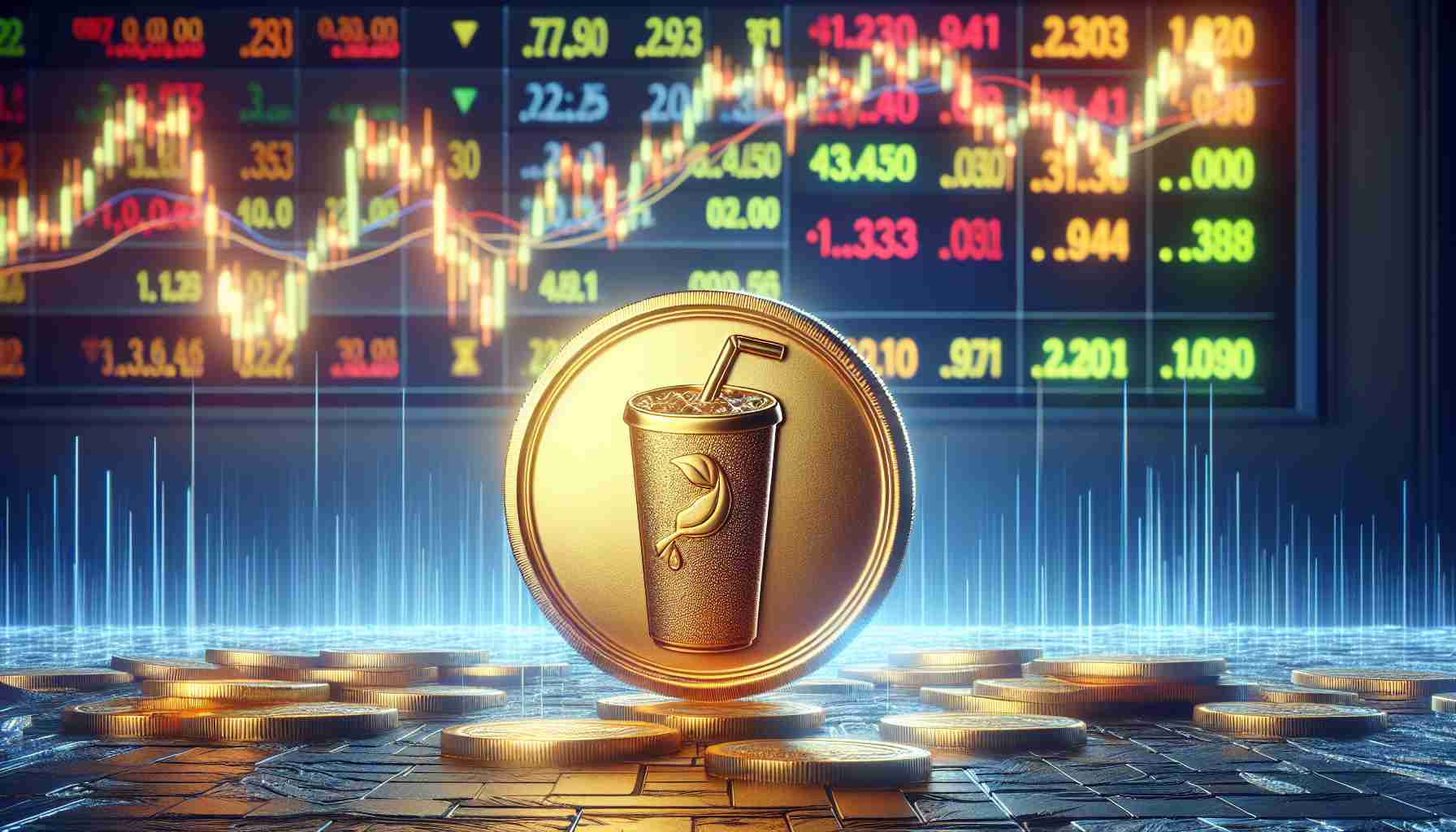 A high-definition, realistic image representing the concept of a major beverage company's surprising business decision, leading to a shock among the investors. The scene can include symbolic elements such as a large, gold coin embossed with a drink icon, representing the immense investment. The backdrop can be a stock market board showing a drastic shift in the company's stocks, symbolizing the investors' surprise.