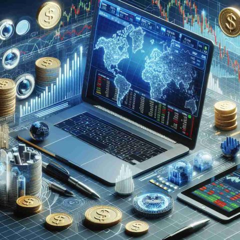 A high-definition, realistic image of a visual representation of investing in the stock exchange of Pakistan. The image includes visual elements such as graphs, stocks, coins, and potentially a computer displaying stock exchange data.