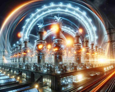 A high-resolution, realistic illustration of a new energy breakthrough that is revolutionizing the power industry. Picture a large, innovative power station glowing with dynamic energy. The station is filled with multidimensional energy converters, futuristic machines capturing sunlight or wind, converting them into electricity. The scene is electrifying, symbolizing a new era in the power industry.