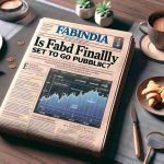 Realistic HD illustration of a newspaper headline 'Is Fabindia Finally Set to Go Public?' with an accompanying article discussing the potential implications for the Indian retail giant. The page could also include a corporate logo and stock market graphs to complement the theme. The setting is in a sophisticated ambiance like a coffee shop with the newspaper folded on a table next to a cup of chai and a plate of samosas.