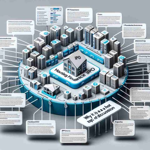 Realistic HD diagram detailing various aspects and important facts about a hypothetical housing finance IPO, with annotations explaining why it is a hot topic of discussion. This image does not depict specific companies or their logos, but rather illustrates generic information to aid understanding of IPO mechanisms and implications. The layout should be clean and organized, and data should be presented in both text and infographics.