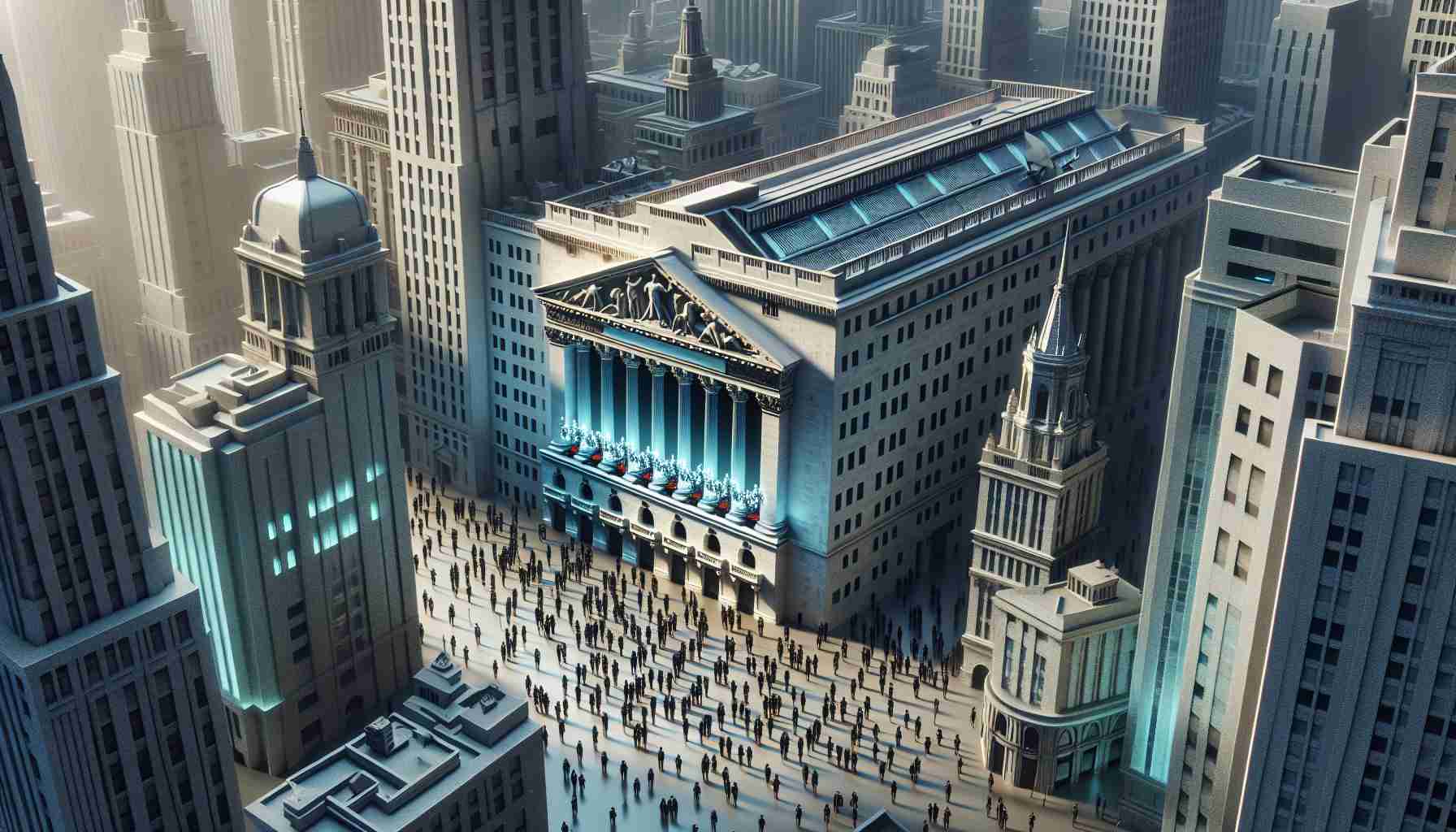 A high-definition, realistic image showing the New York Stock Exchange in all its architectural magnificence. Symbolic representation of the many stakeholders who contribute to its operation: brokers, traders, employees, and investors. The scene abstractly communicates the concept of 'ownership' by diversifying the stakeholders from different descents and genders.