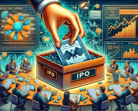 Detailed and vivid illustration of the concept of 'Initial Public Offering (IPO)', showing a hand placing a company's share certificate in a stock exchange box, acting as an illustration of the company going public. The scene also features a diverse group of potential investors studying company data, depicting the importance of IPO for them. Text in the image reads 'What Does IPO Stand For and Why Should You Care?'.