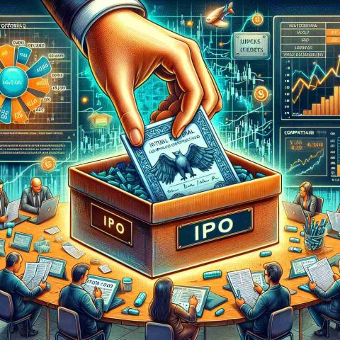 Detailed and vivid illustration of the concept of 'Initial Public Offering (IPO)', showing a hand placing a company's share certificate in a stock exchange box, acting as an illustration of the company going public. The scene also features a diverse group of potential investors studying company data, depicting the importance of IPO for them. Text in the image reads 'What Does IPO Stand For and Why Should You Care?'.