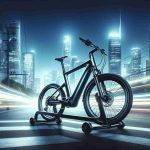 An ultra high-definition, hyper-realistic image illustrating the advent of urban adventure. Depict a sleek, modern and environmentally friendly electric bike positioned strategically in the midst of a bustling cityscape. Capture the untapped potential of the bike as it stands ready to take on the city, with its futuristic silhouette shining under the city lights. Let the design features accentuate its speedy capabilities and efficient electric propulsion, giving it a unique, fresh aesthetic. Paint it as the symbol of a new age of transportation, merging technology with convenience.