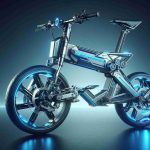 A high-definition realistic image of a futuristic foldable electric bike. This revolutionary vehicle features a sleek, streamlined design with agile performance in mind. Its strong, compact structure enables easy folding for convenient storage. Advanced technology is demonstrated through an integrated electric motor that provides impressive speed and efficiency. The bike is also equipped with cutting-edge safety features like advanced brake systems and bright LED headlights for night-time visibility. The color scheme of the bike is a captivating blend of reflective silver and neon blue accents, embodying the essence of the future.