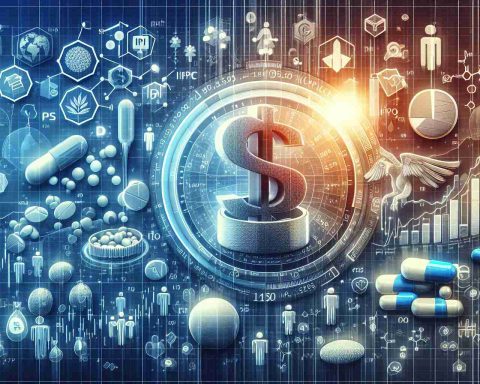 A high-resolution visualization related to the financial world and stock market, focusing on the pricing of an Initial Public Offering (IPO) for a generic pharmaceutical company. This abstract concept should be represented with symbols and elements representing investment, discussion, pharmaceuticals, and IPOs.