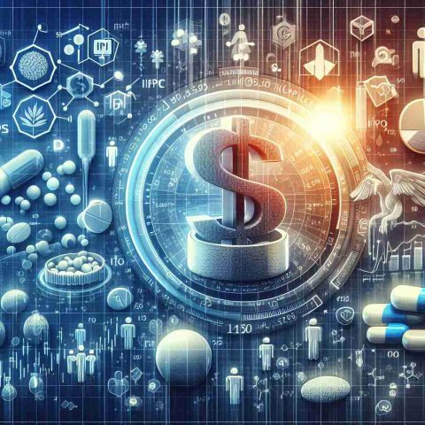 A high-resolution visualization related to the financial world and stock market, focusing on the pricing of an Initial Public Offering (IPO) for a generic pharmaceutical company. This abstract concept should be represented with symbols and elements representing investment, discussion, pharmaceuticals, and IPOs.