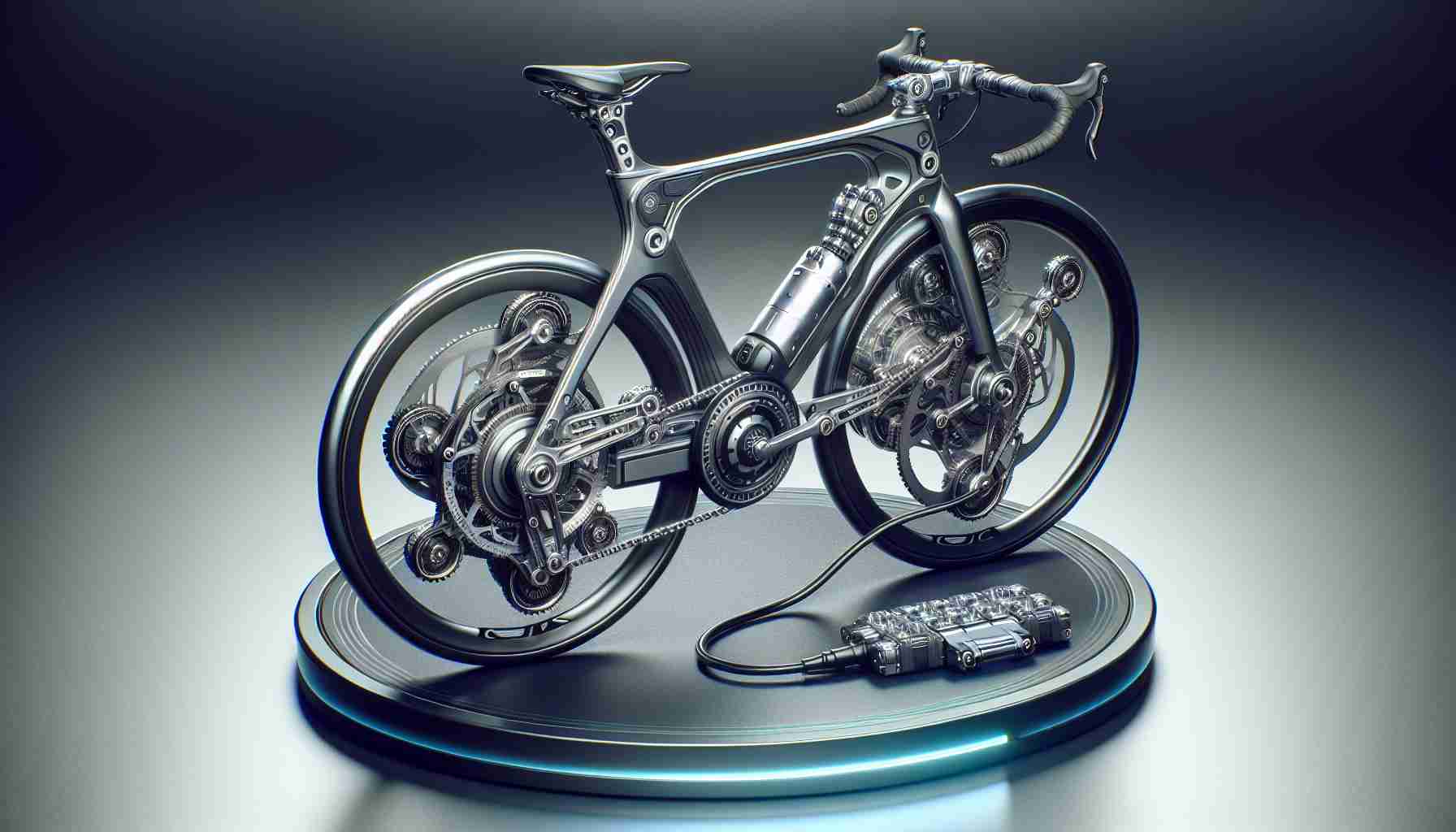 A high resolution, photo-realistic image of an innovative cycling device referred to as the 'CycloneDrive'. This pioneering gadget is currently revolutionizing the field of bike technology. The subject apparatus should be displayed prominently at the forefront with its design details being clearly visible, suggesting a significant advancement in bicycle innovation.