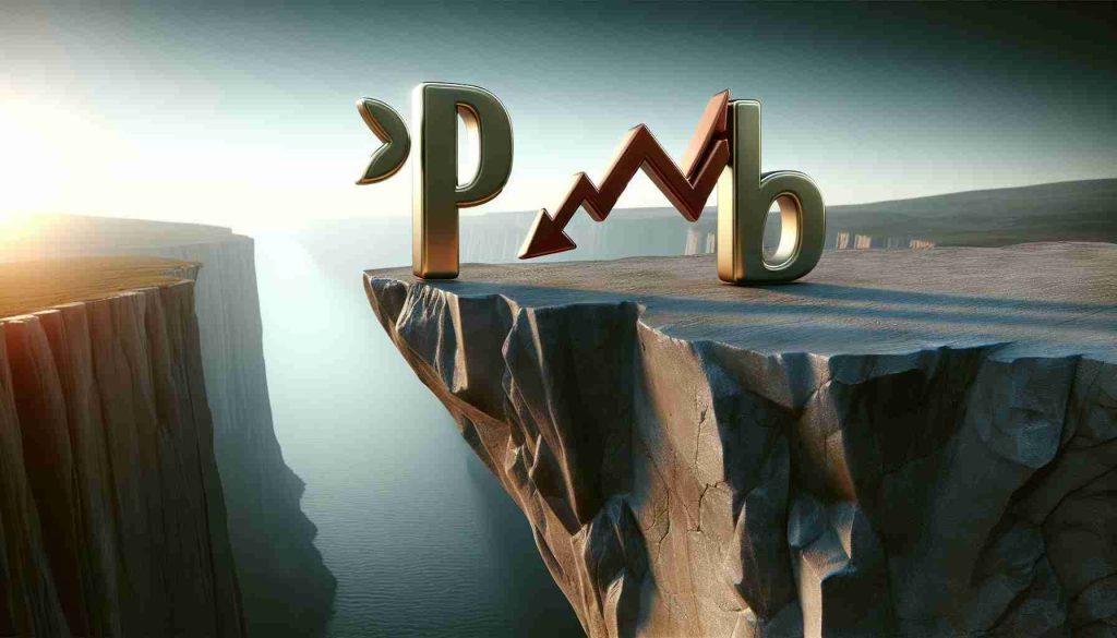 Realistic high-definition depiction of a conceptual scene where a symbol representing a high-yield dividend stock is on the edge of a precipice, illustrating the element of risk and uncertainty.