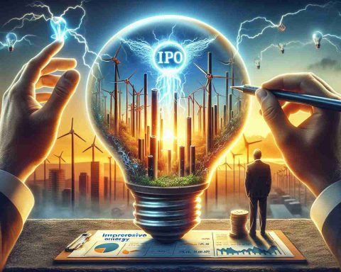 Create a realistic, high-definition illustration representing the concept of a surprising Initial Public Offering (IPO) price for an immersive energy company, symbolizing a transformative moment in India's energy sector.