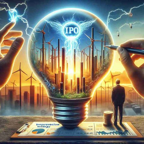 Create a realistic, high-definition illustration representing the concept of a surprising Initial Public Offering (IPO) price for an immersive energy company, symbolizing a transformative moment in India's energy sector.