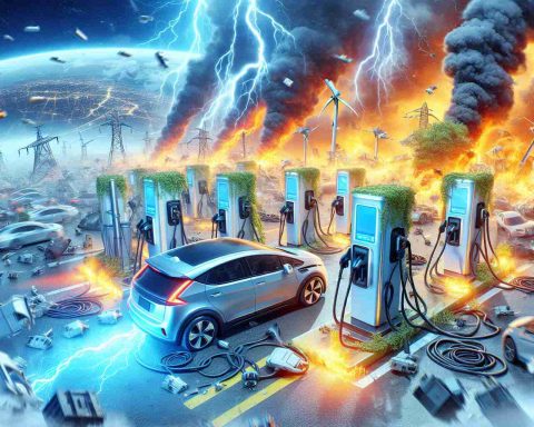 Create a high definition realistic image depicting the surprising event that just occurred involving thousands of electric vehicle charging stations. The image should capture the unexpected nature of the event and its widespread impact on the charging stations. Additional details to further communicate the scale and magnitude of the event can help to better emphasize its unpredicted nature.