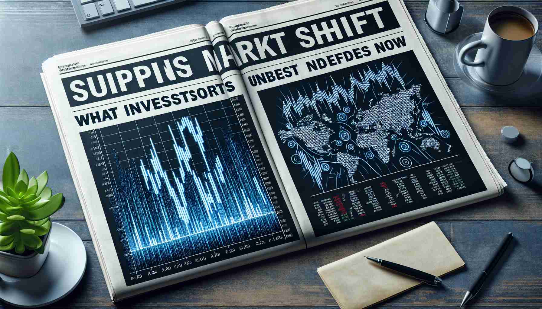 Create an image of a financial newspaper headline that reads 'Surprising Stock Market Shift: What Investors Need to Know Now', along with a detailed graphical representation of the stock market diagram displaying noticeable fluctuations in the market trends. Make sure the image is realistic and high definition.