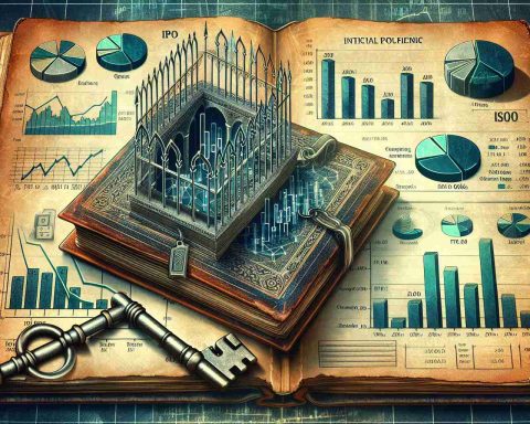 Detailed high-definition image portraying the metaphorical process of understanding Initial Public Offerings (IPO) allotment and its implications for investors. Depict the scene in a form of a vintage key unlocking an ancient book titled 'IPO secrets'. Alongside it, illustrate line graphs, pie-charts and bar charts that symbolize the financial gains, market share and investor's portfolios.