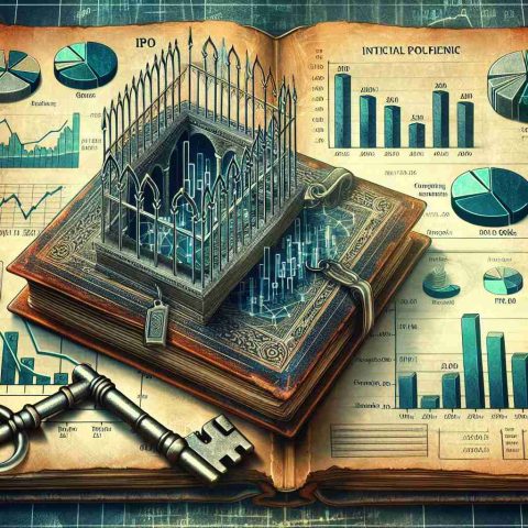 Detailed high-definition image portraying the metaphorical process of understanding Initial Public Offerings (IPO) allotment and its implications for investors. Depict the scene in a form of a vintage key unlocking an ancient book titled 'IPO secrets'. Alongside it, illustrate line graphs, pie-charts and bar charts that symbolize the financial gains, market share and investor's portfolios.